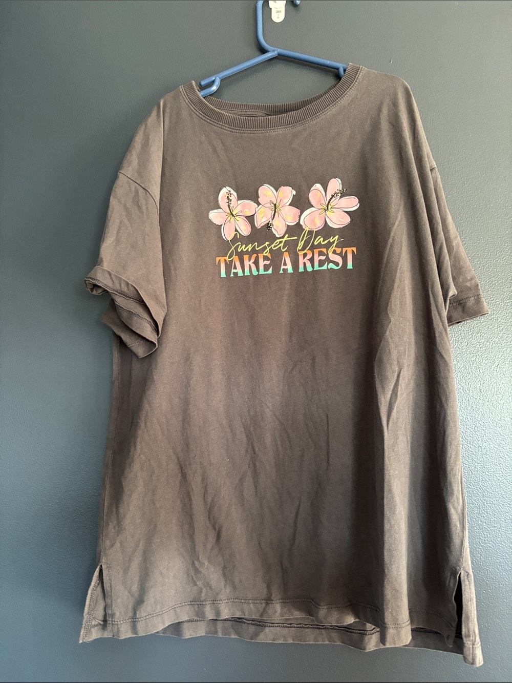 Zara Grey 'Take A Rest' Floral Graphic Tee